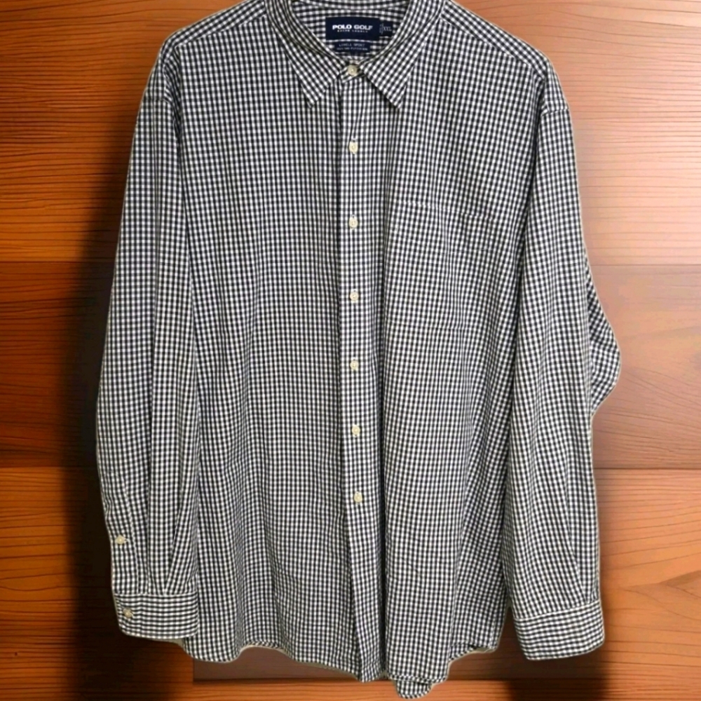 Polo Ralph Lauren Men's Polo Golf Button Up Shirt XXL Gray White Check.